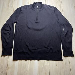 Harris Wilson 1/4 Zip Shoulder Patch Knit Sweater Pullover Black Mens Sz Medium